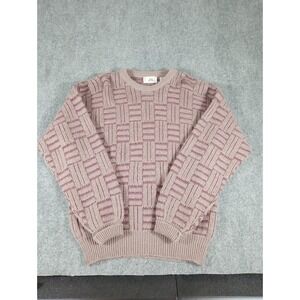 Vintage Mens Wool John Henry Sweater Large 100% Knit Geometric Burgundy Gray Y2K